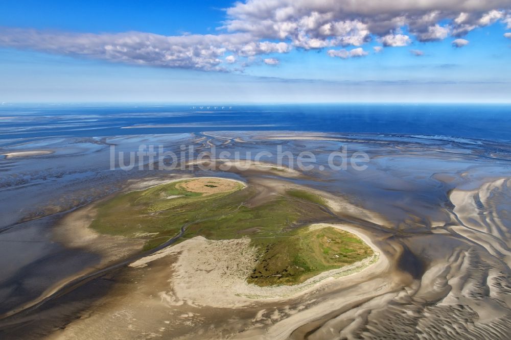 Scharhörn aus der Vogelperspektive: Nigehörn und Scharhörn in der Nordsee im Wattenmeer vor Cuxhaven im Bundesland Hamburg, Deutschland