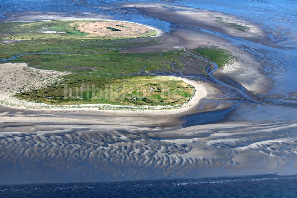 Scharhörn aus der Vogelperspektive: Nigehörn und Scharhörn in der Nordsee im Wattenmeer vor Cuxhaven im Bundesland Hamburg, Deutschland