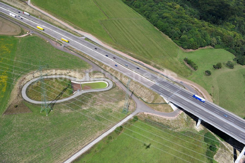 Ettenhausen von oben - Nordverlegung / Umfahrung Hörselberge der Autobahn E40 / A4 in Thüringen