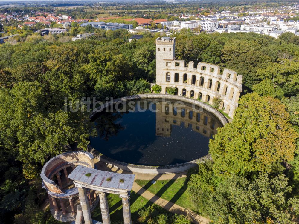 Potsdam von oben - Normannischer Turm auf dem Ruinenberg in Potsdam im Bundesland Brandenburg, Deutschland