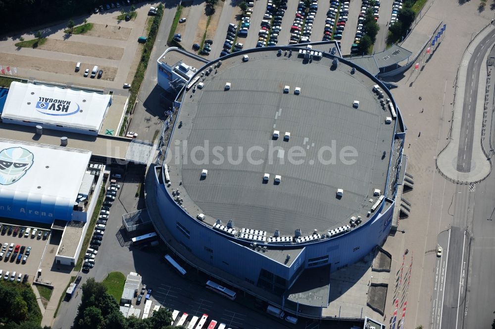 Luftaufnahme Hamburg - O2 World Hamburg (vormals Color Line Arena), eine Multifunktionsarena für sportliche und kulturelle Veranstaltungen in Hamburg