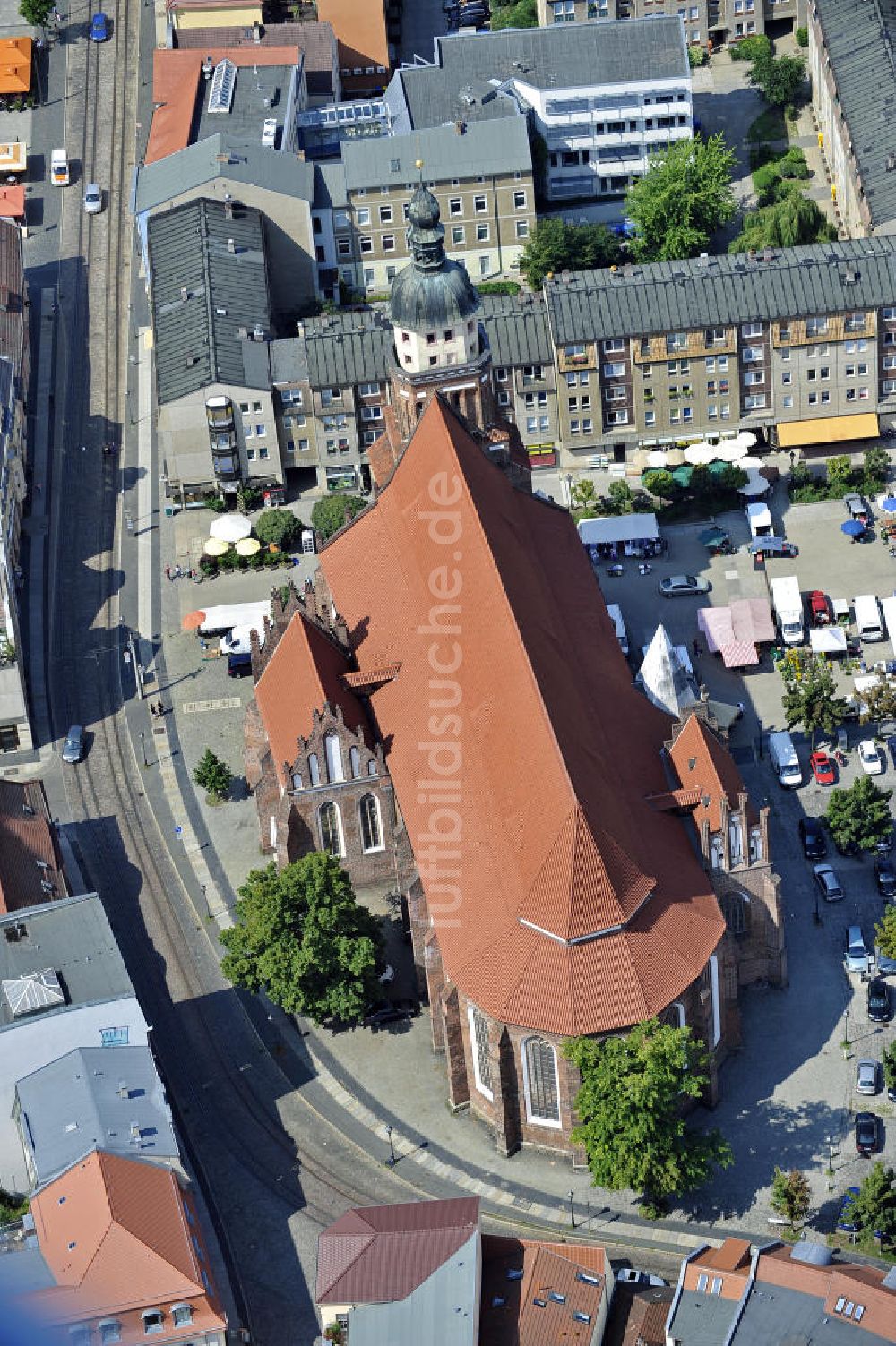 Cottbus von oben - Oberkirche St. Nikolai Cottbus