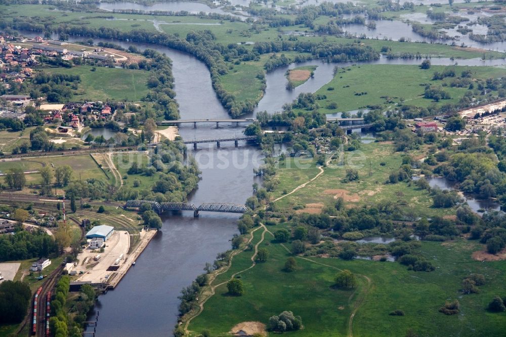 Küstrin aus der Vogelperspektive: Oderbrücken bei Küstrin