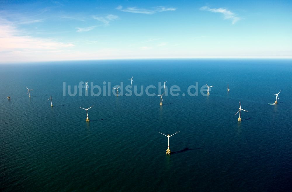 Borkum von oben - Offshore-Windpark alpha ventus vor der Nordseeküste in der Deutschen Bucht bei Borkum im Bundesland Niedersachsen