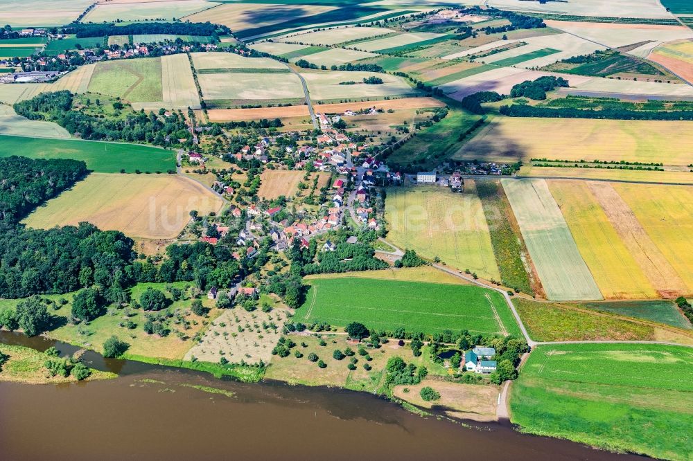 Luftaufnahme Hirschstein - Ortsansicht in Althirschstein an der Elbe im Bundesland Sachsen, Deutschland