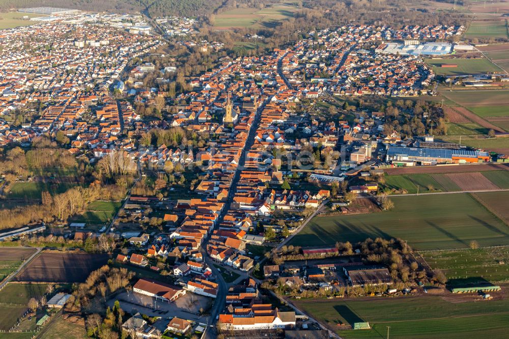 Luftaufnahme Bellheim - Ortsansicht in Bellheim im Bundesland Rheinland-Pfalz, Deutschland