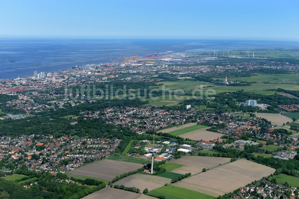 Luftaufnahme Bremerhaven - Ortsansicht von Bremerhaven mit Weser- Mündung im Bundesland Bremen