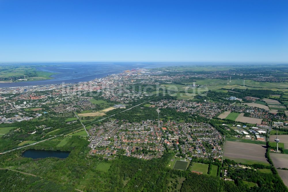 Bremerhaven von oben - Ortsansicht von Bremerhaven mit Weser- Mündung im Bundesland Bremen