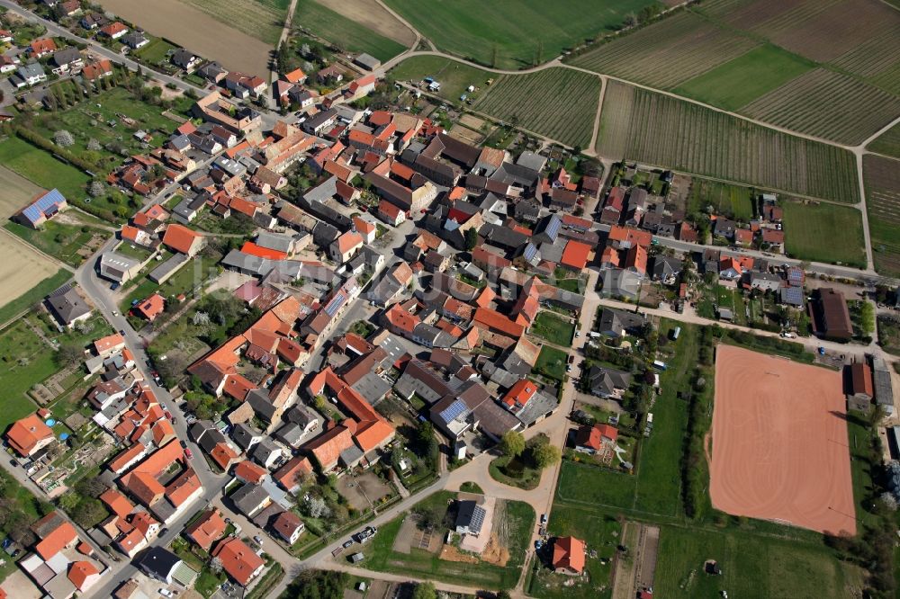 Eckelsheim von oben - Ortsansicht von Eckelsheim ist eine Ortsgemeinde im Landkreis Alzey-Worms in Rheinland-Pfalz