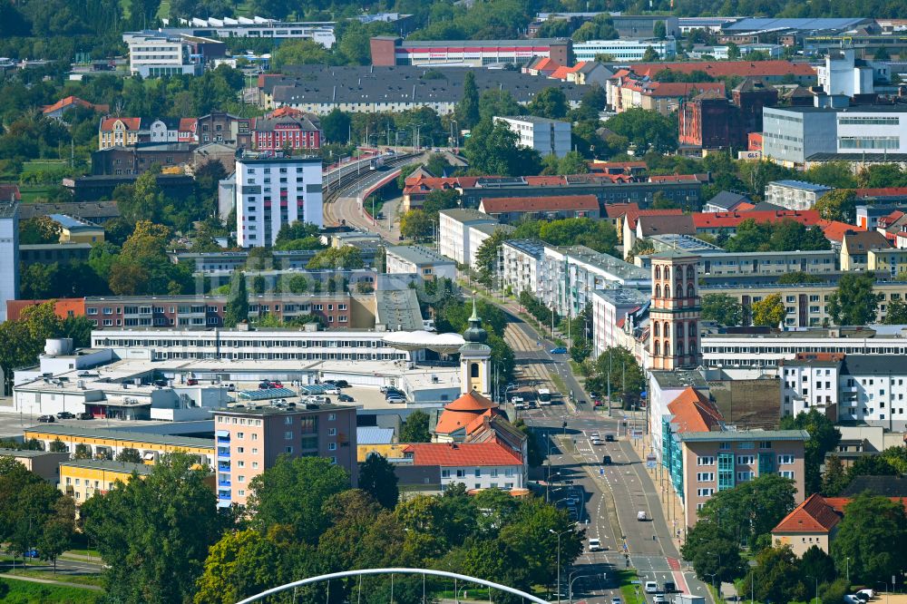 Dessau von oben - Ortsansicht entlang der Askanische Straße in Dessau im Bundesland Sachsen-Anhalt, Deutschland