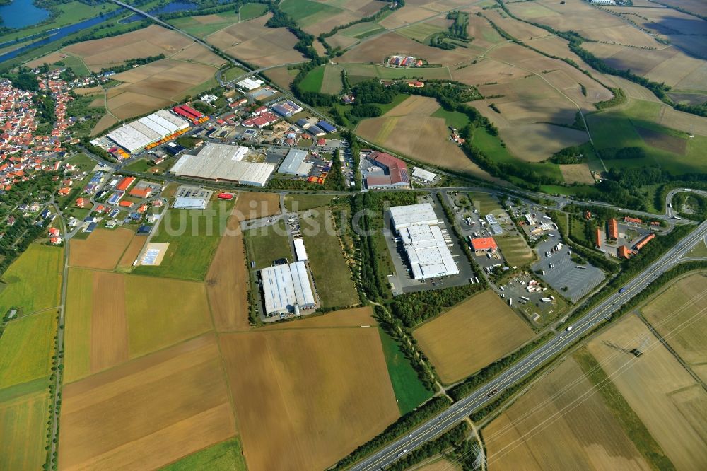 Luftbild Knetzgau - Ortsansicht Gewerbegebiet der zum Landkreis Haßberge gehörenden Gemeinde Knetzgau im Bundesland Bayern