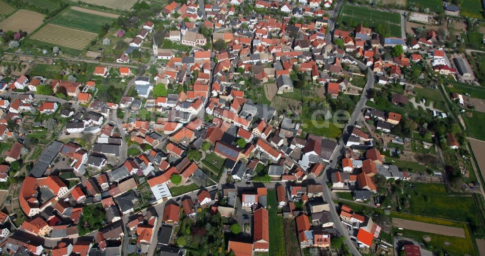 Luftbild Gundersheim - Ortsansicht von Gundersheim ist eine Ortsgemeinde im Landkreis Alzey-Worms in Rheinland-Pfalz