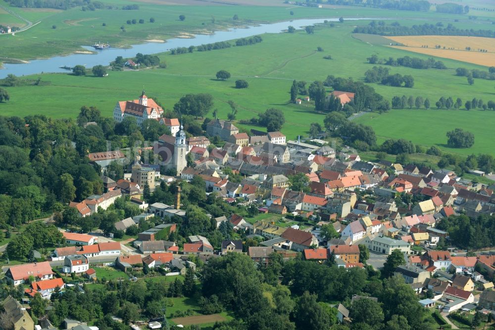 Pretzsch (Elbe) aus der Vogelperspektive: Ortsansicht des historischen Zentrums von Pretzsch (Elbe) im Bundesland Sachsen-Anhalt