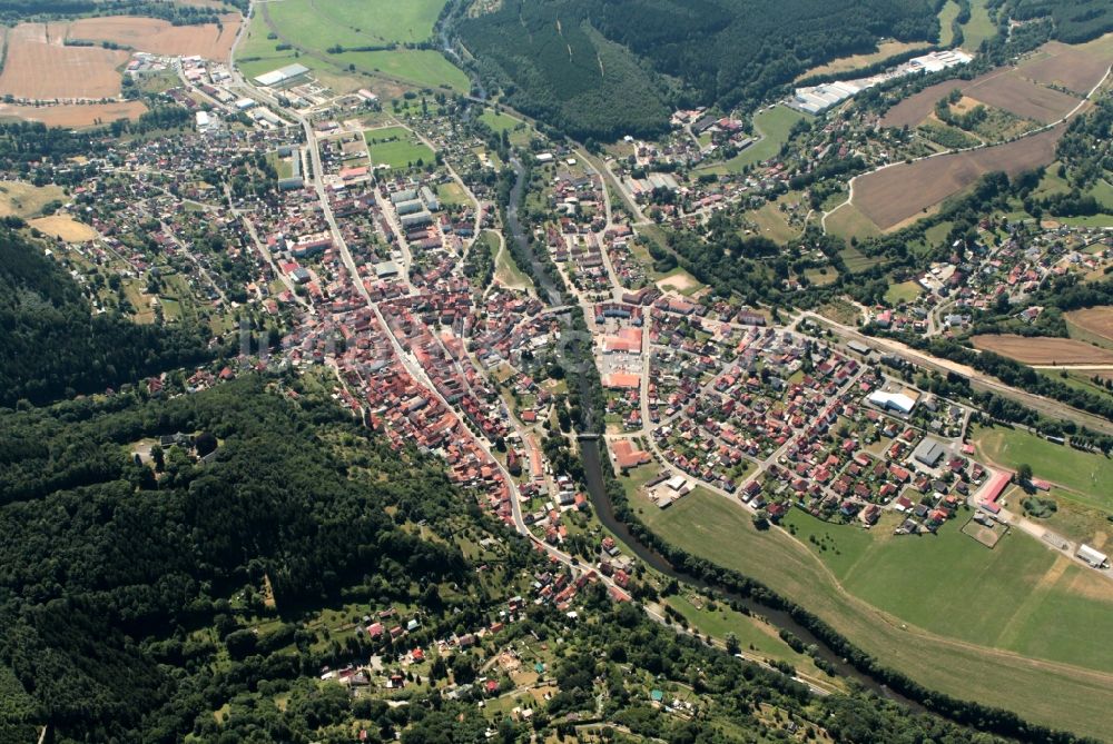 Wasungen aus der Vogelperspektive: Ortsansicht der Innenstadt am historischen rathaus der Karnevalsstadt Wasungen in Thüringen