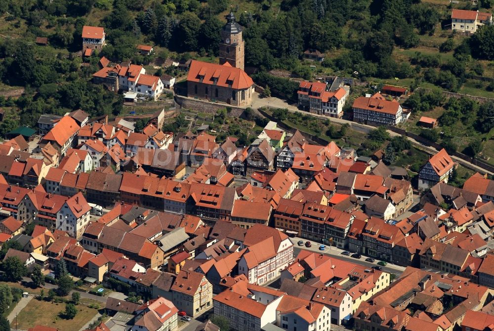 Luftbild Wasungen - Ortsansicht der Innenstadt am historischen rathaus der Karnevalsstadt Wasungen in Thüringen