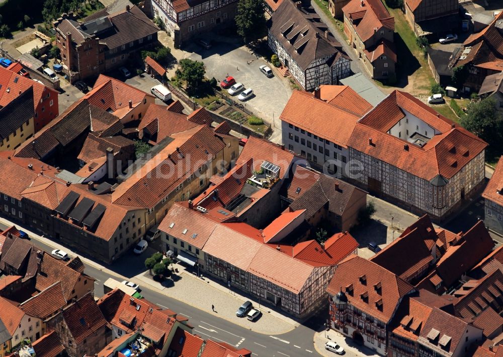 Luftbild Wasungen - Ortsansicht der Innenstadt am historischen rathaus der Karnevalsstadt Wasungen in Thüringen