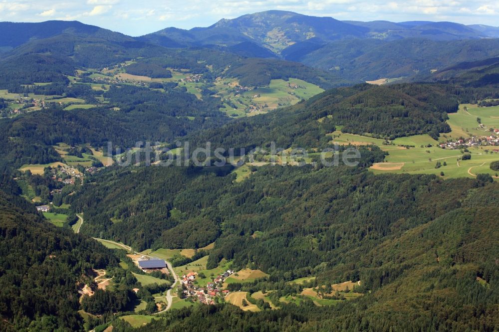 Tegernau aus der Vogelperspektive: Ortsansicht Kleines Wiesental mit Ortsteil Tegernau im Südschwarzwald im Bundesland Baden-Württemberg