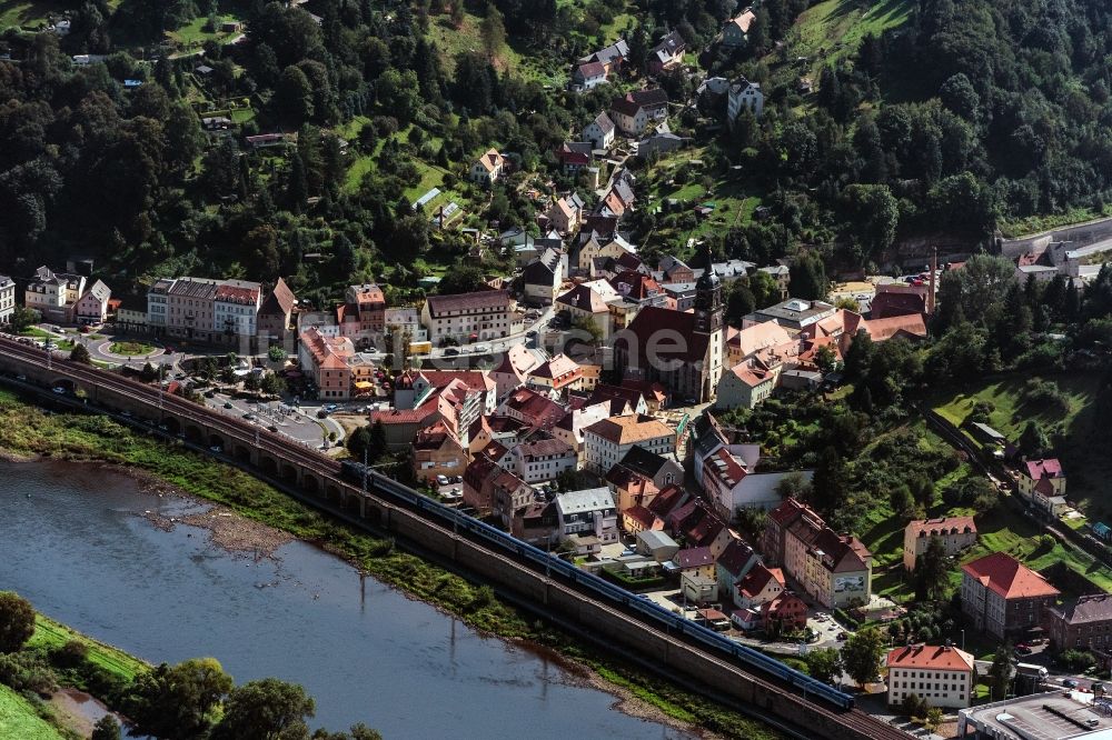 Königstein von oben - Ortsansicht in Königstein im Bundesland Sachsen