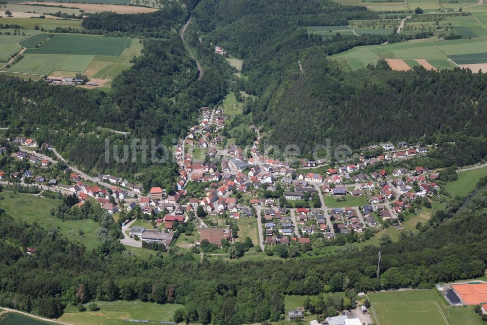 Mühlen am Neckar aus der Vogelperspektive: Ortsansicht von Mühlen am Neckar im Bundesland Baden-Württemberg