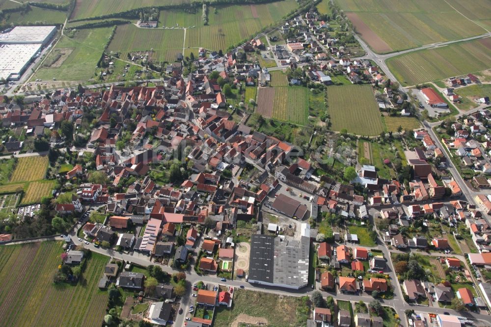 Luftaufnahme Flörsheim - Ortsansicht von Nieder-Flörsheim, einem Ortsteil von Flörsheim-Dalsheim im Bundesland Rheinland-Pfalz