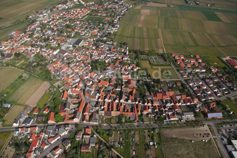 Luftbild Flörsheim - Ortsansicht von Nieder-Flörsheim, einem Ortsteil von Flörsheim-Dalsheim im Bundesland Rheinland-Pfalz