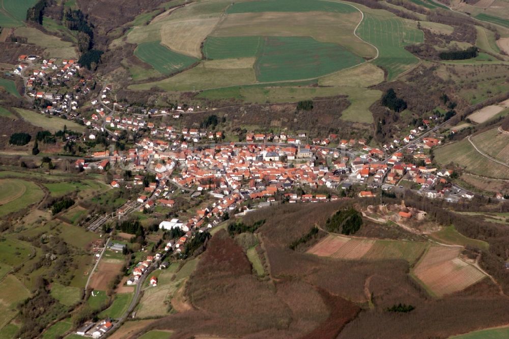 Obermoschel aus der Vogelperspektive: Ortsansicht von Obermoschel im Bundesland Rheinland-Pfalz