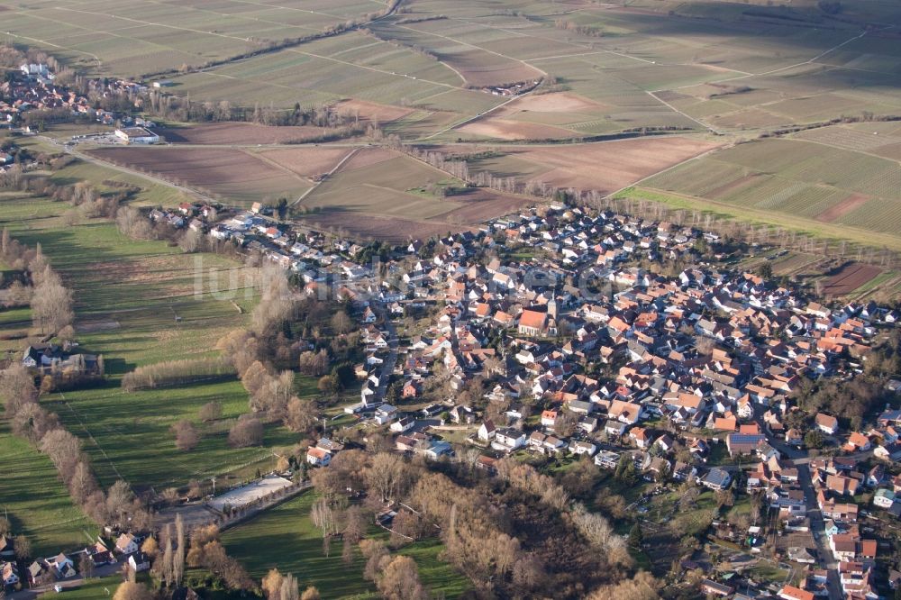 Billigheim-Ingenheim von oben - Ortsansicht im Ortsteil Ingenheim in Billigheim-Ingenheim im Bundesland Rheinland-Pfalz