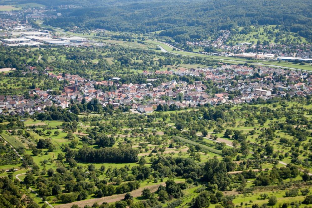 Luftbild Kuppenheim - Ortsansicht im Ortsteil Oberndorf in Kuppenheim im Bundesland Baden-Württemberg