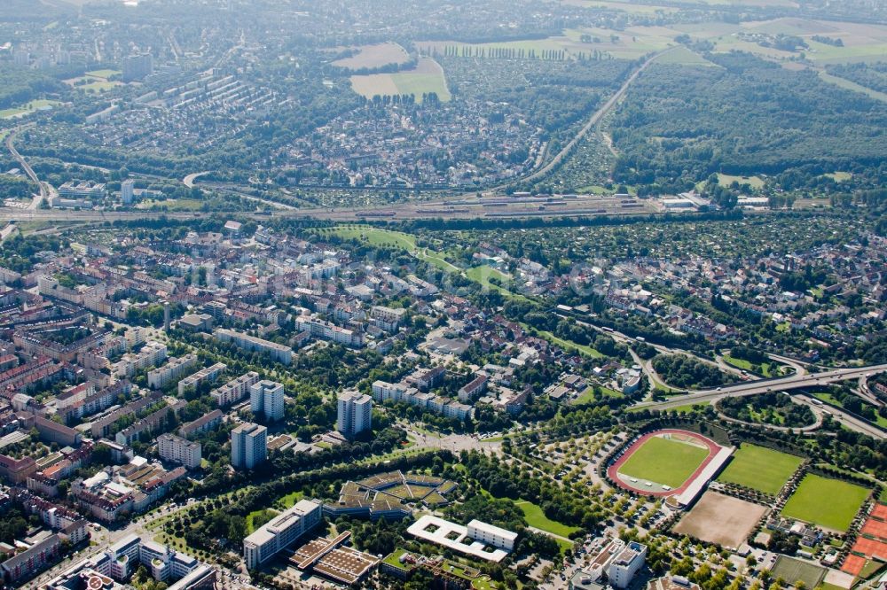 Karlsruhe aus der Vogelperspektive: Ortsansicht im Ortsteil Südweststadt in Karlsruhe im Bundesland Baden-Württemberg