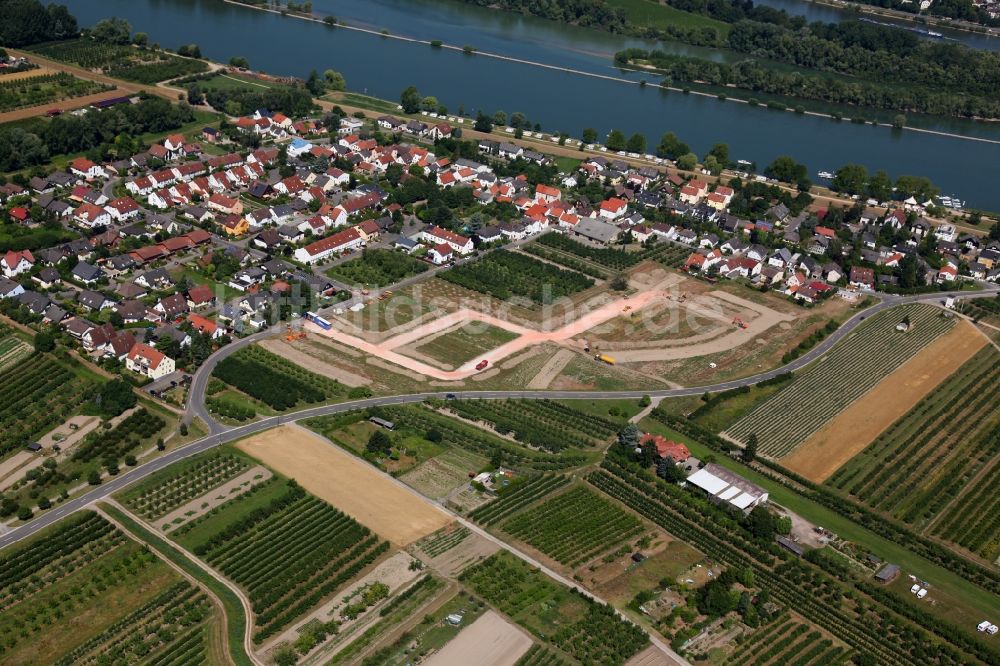 Luftaufnahme Heidesheim am Rhein - Ortsansicht des Ortsteils Heidenfahrt am Rheinufer in Heidesheim am Rhein im Bundesland Rheinland-Pfalz