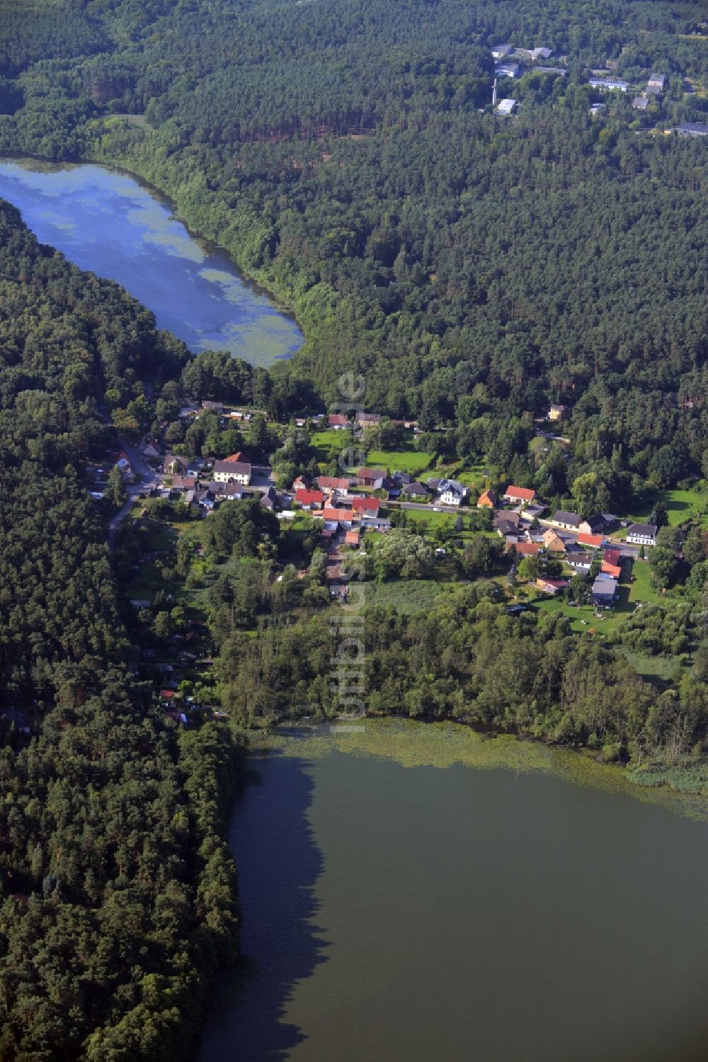 Wandlitz von oben - Ortsansicht von Prenden zwischen Bauernsee und Strehlsee in Wandlitz im Bundesland Brandenburg