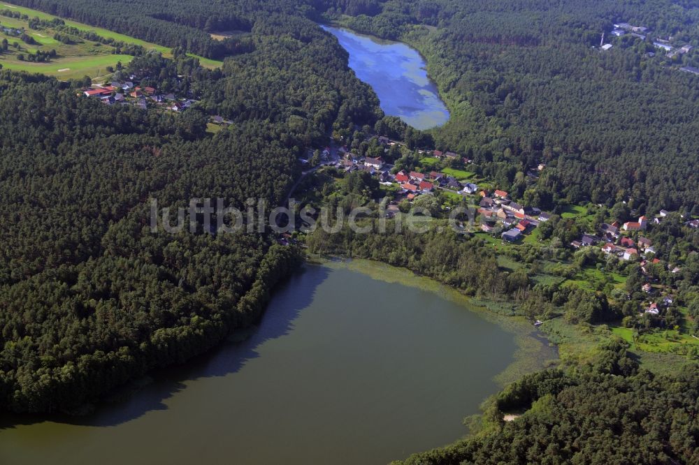 Wandlitz aus der Vogelperspektive: Ortsansicht von Prenden zwischen Bauernsee und Strehlsee in Wandlitz im Bundesland Brandenburg