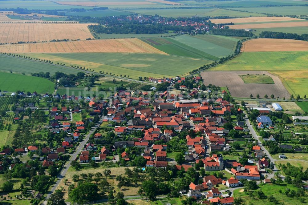 Aspenstedt von oben - Ortsansicht am Rande von landwirtschaftlichen Feldern in Aspenstedt im Bundesland Sachsen-Anhalt, Deutschland