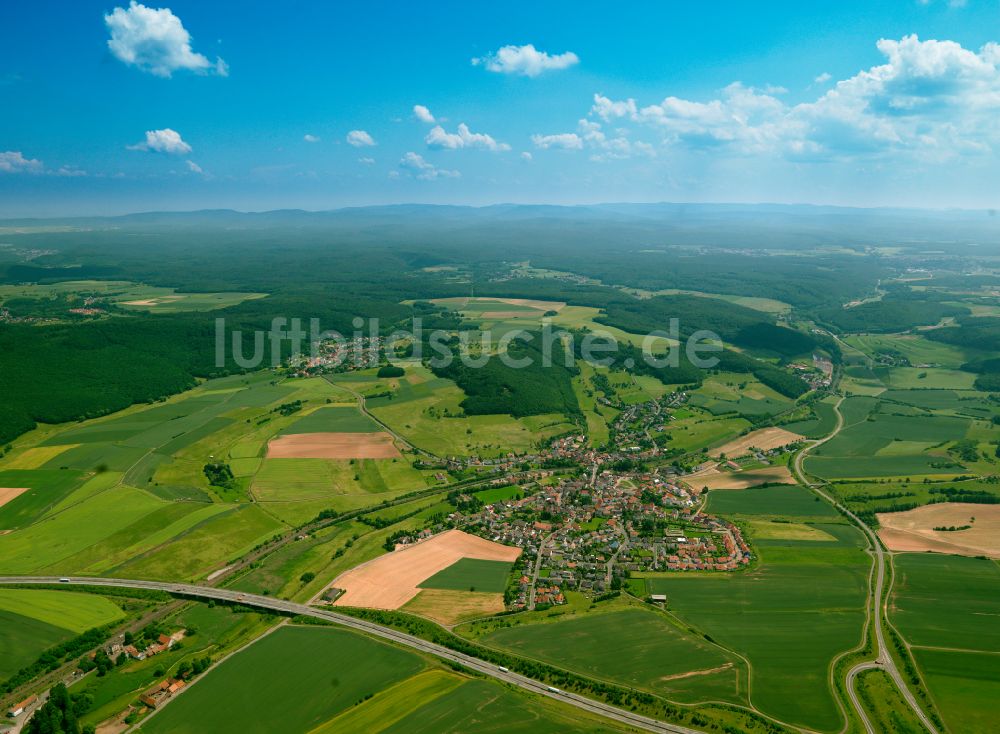 Luftbild Bahnhof Langmeil - Ortsansicht am Rande von landwirtschaftlichen Feldern in Bahnhof Langmeil im Bundesland Rheinland-Pfalz, Deutschland