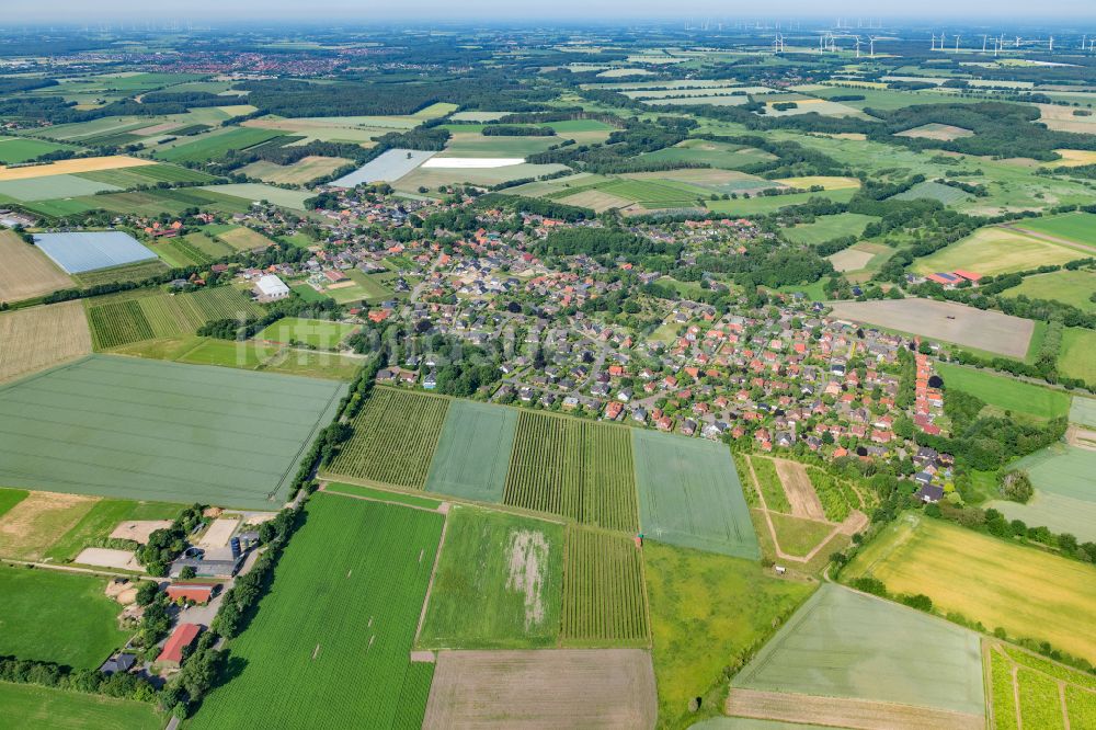 Luftaufnahme Bliedersdorf - Ortsansicht am Rande von landwirtschaftlichen Feldern in Bliedersdorf im Bundesland Niedersachsen, Deutschland