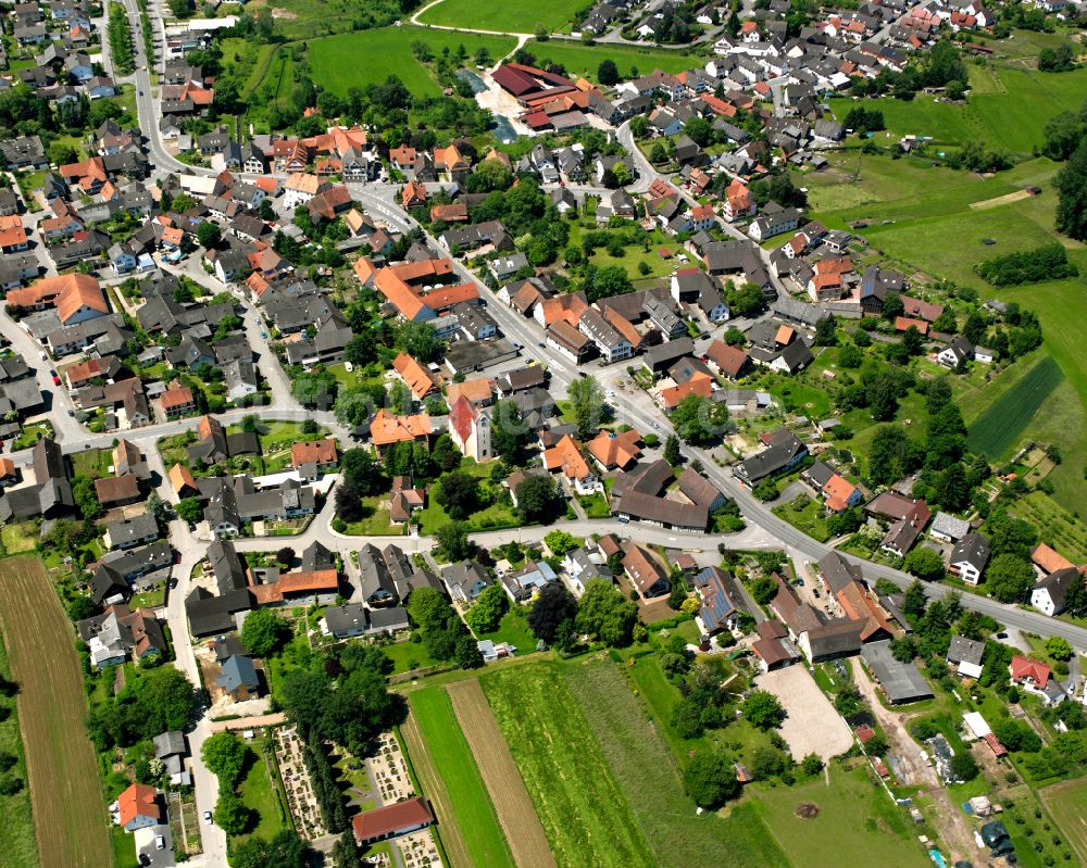 Luftaufnahme Bodersweier - Ortsansicht am Rande von landwirtschaftlichen Feldern in Bodersweier im Bundesland Baden-Württemberg, Deutschland