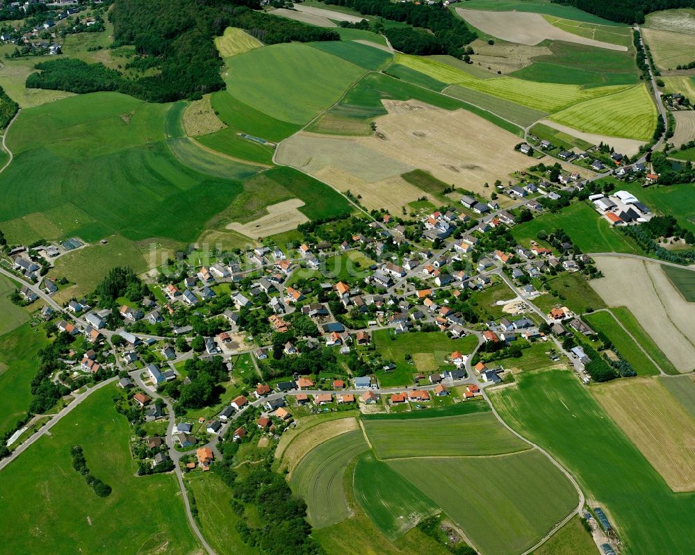 Buhlenberg aus der Vogelperspektive: Ortsansicht am Rande von landwirtschaftlichen Feldern in Buhlenberg im Bundesland Rheinland-Pfalz, Deutschland