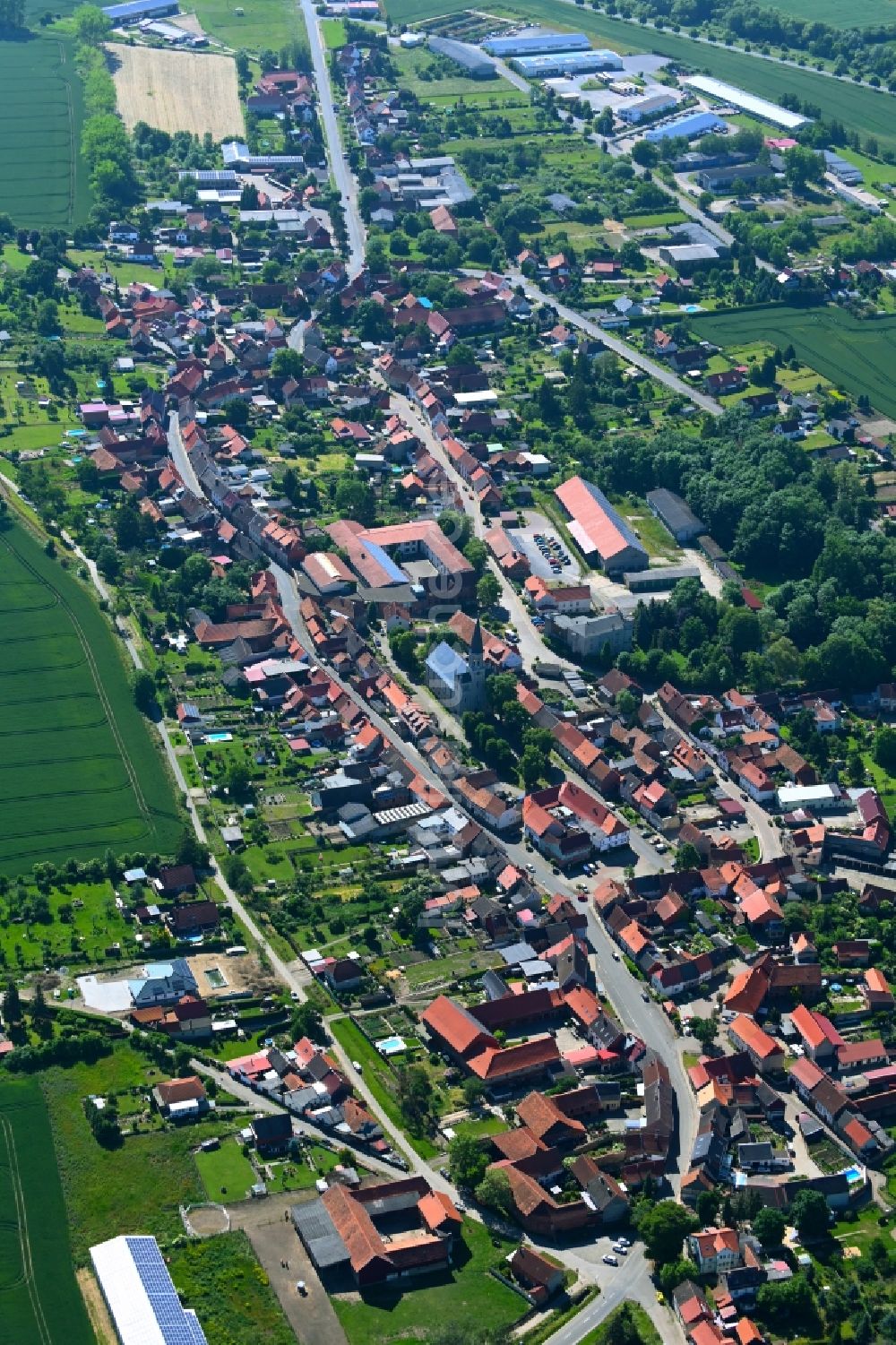 Dardesheim aus der Vogelperspektive: Ortsansicht am Rande von landwirtschaftlichen Feldern in Dardesheim im Bundesland Sachsen-Anhalt, Deutschland