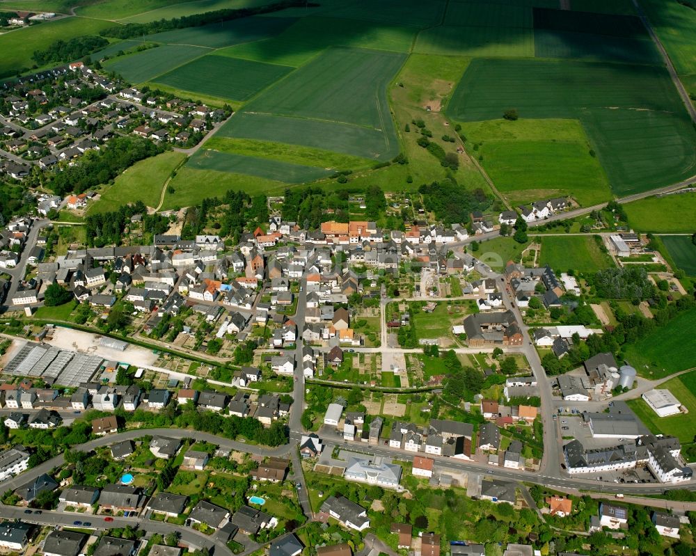 Dauborn aus der Vogelperspektive: Ortsansicht am Rande von landwirtschaftlichen Feldern in Dauborn im Bundesland Hessen, Deutschland