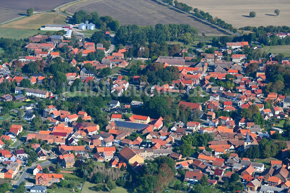 Luftaufnahme Dedeleben - Ortsansicht am Rande von landwirtschaftlichen Feldern in Dedeleben im Bundesland Sachsen-Anhalt, Deutschland