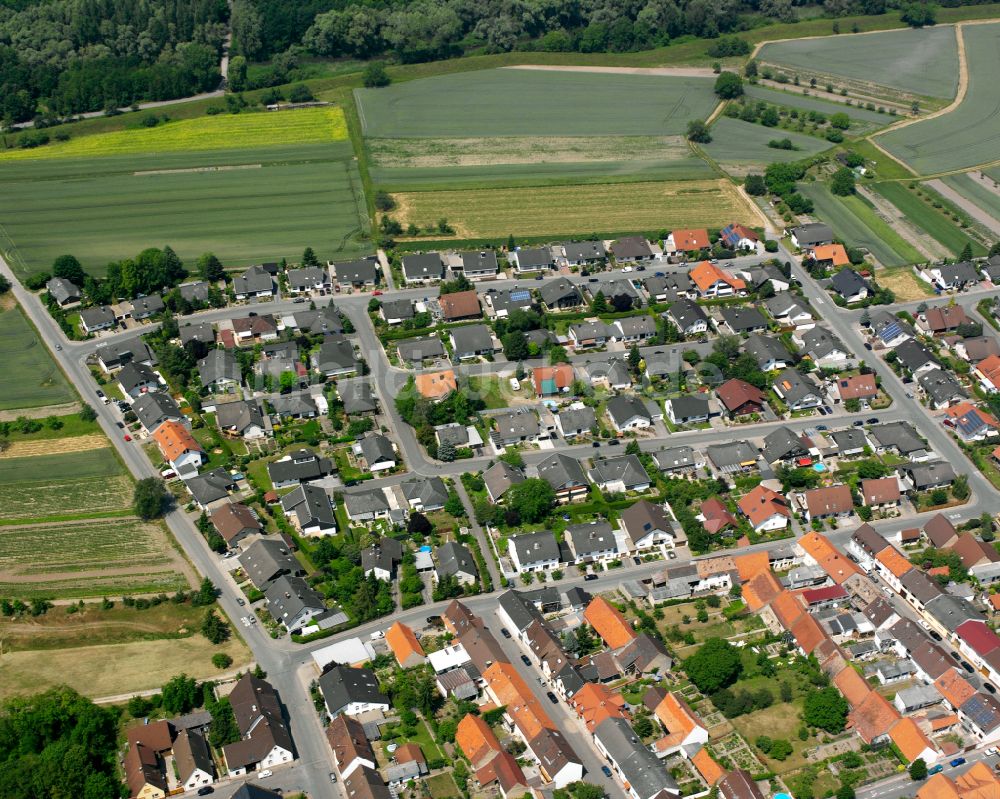 Dettenheim aus der Vogelperspektive: Ortsansicht am Rande von landwirtschaftlichen Feldern in Dettenheim im Bundesland Baden-Württemberg, Deutschland