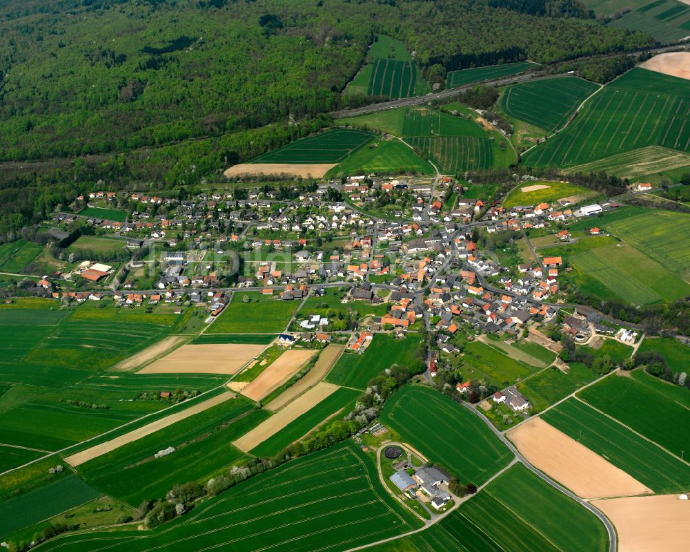 Eifa aus der Vogelperspektive: Ortsansicht am Rande von landwirtschaftlichen Feldern in Eifa im Bundesland Hessen, Deutschland