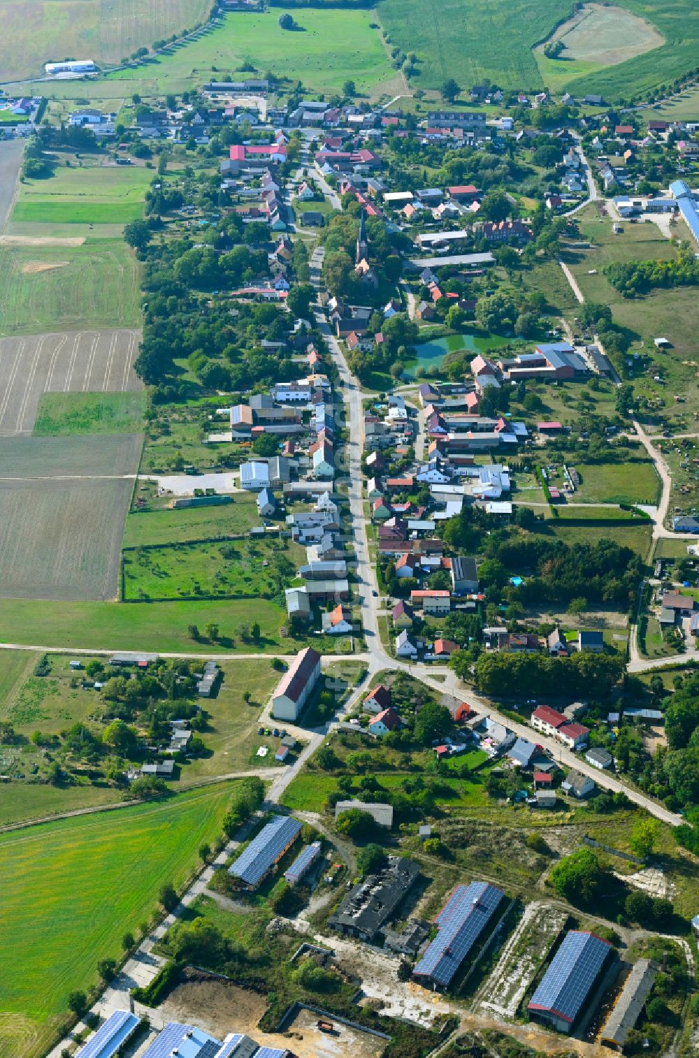 Luftaufnahme Golzow - Ortsansicht am Rande von landwirtschaftlichen Feldern in Golzow im Bundesland Brandenburg, Deutschland