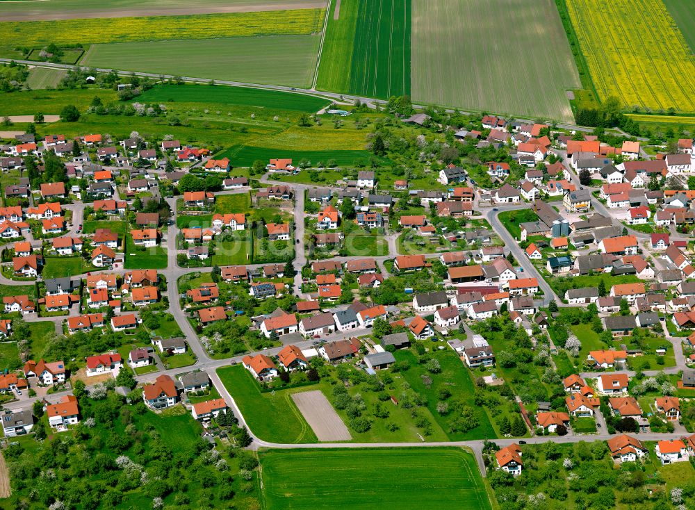 Griesingen aus der Vogelperspektive: Ortsansicht am Rande von landwirtschaftlichen Feldern in Griesingen im Bundesland Baden-Württemberg, Deutschland