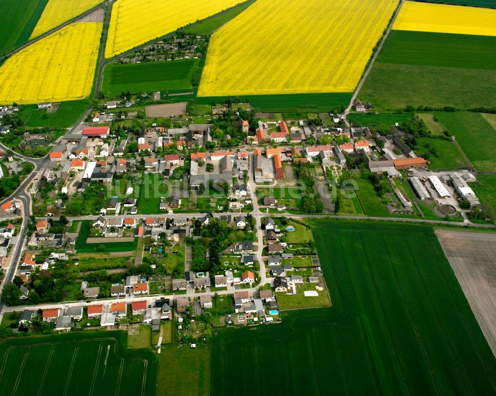 Luftaufnahme Güterglück - Ortsansicht am Rande von landwirtschaftlichen Feldern in Güterglück im Bundesland Sachsen-Anhalt, Deutschland