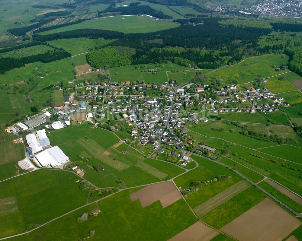 Gusternhain aus der Vogelperspektive: Ortsansicht am Rande von landwirtschaftlichen Feldern in Gusternhain im Bundesland Hessen, Deutschland