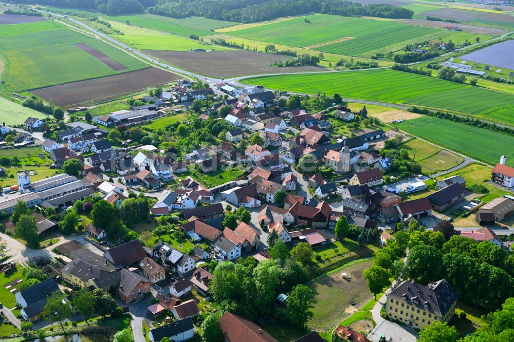 Luftbild Hafenpreppach - Ortsansicht am Rande von landwirtschaftlichen Feldern in Hafenpreppach im Bundesland Bayern, Deutschland