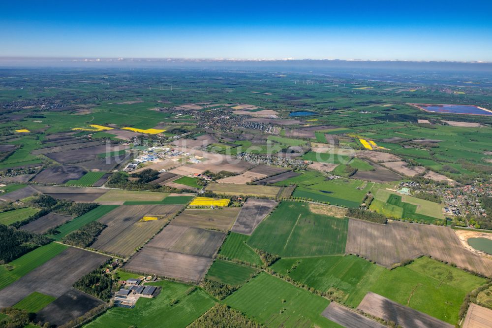 Hammah aus der Vogelperspektive: Ortsansicht am Rande von landwirtschaftlichen Feldern in Hammah im Bundesland Niedersachsen, Deutschland