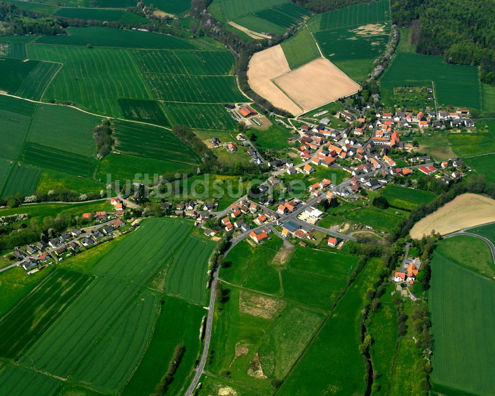 Heidelbach von oben - Ortsansicht am Rande von landwirtschaftlichen Feldern in Heidelbach im Bundesland Hessen, Deutschland