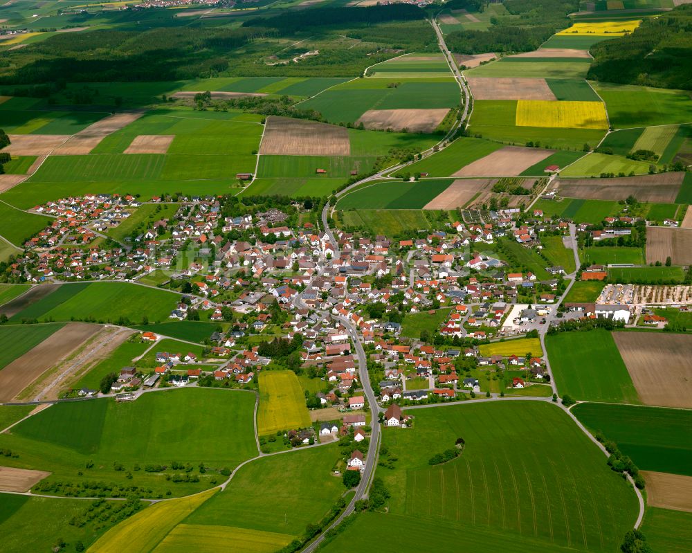 Luftaufnahme Ingerkingen - Ortsansicht am Rande von landwirtschaftlichen Feldern in Ingerkingen im Bundesland Baden-Württemberg, Deutschland